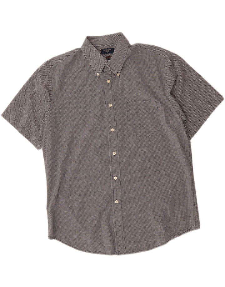 DOCKERS Mens Short Sleeve Shirt Size 16 1/2 Large Grey Check Cotton Vintage Dockers and Second-Hand Dockers from Messina Hembry 