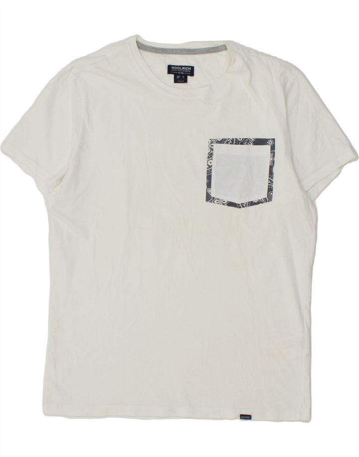 WOOLRICH Womens T-Shirt Top UK 14 Large White Cotton Vintage Woolrich and Second-Hand Woolrich from Messina Hembry 