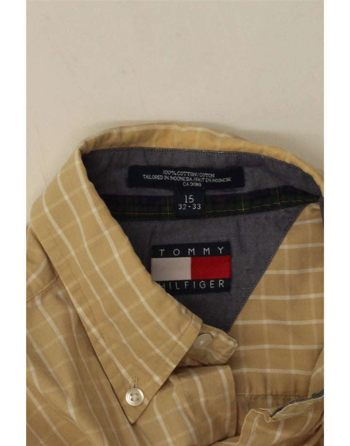 Tommy Hilfiger Camisa para hombre Talla 15 Algodón a cuadros beige mediano