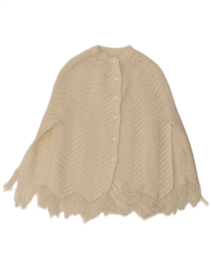 Vintage mujer Poncho Cardigan suéter un tamaño blanco