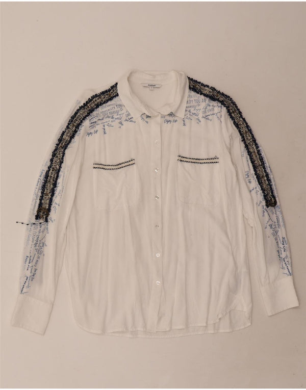 Desigual Blusa camisera gráfica para mujer UK 10 Small White Colourblock Viscosa