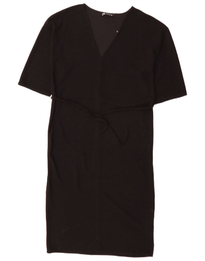 Zara Mujer Maxi Vestido Extragrande UK 10 Pequeño Poliéster Negro