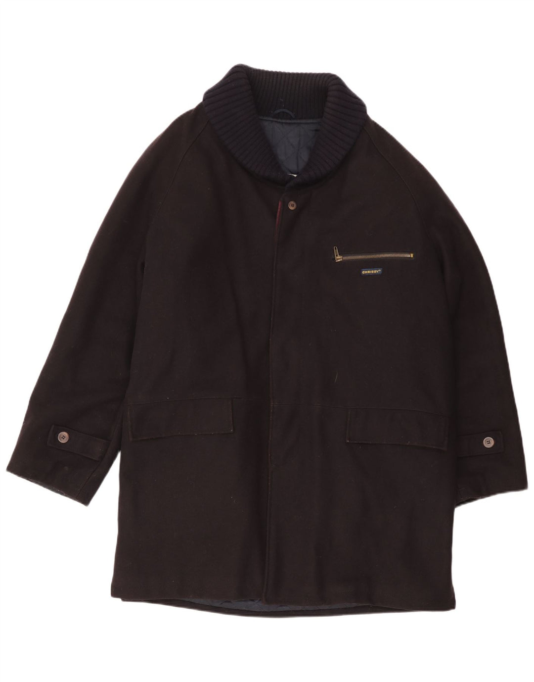 Vintage Hombre Abrigo Reino Unido 42 XL Viscosa Negra