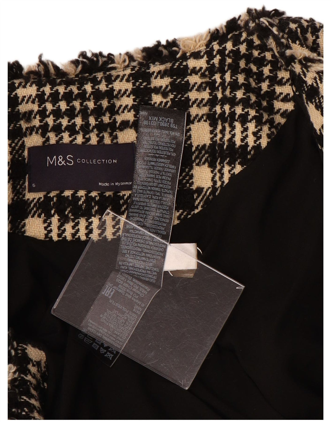 Marks & Spencer Chaqueta Blazer para Mujer UK 6 XS Poliéster a Cuadros Negro