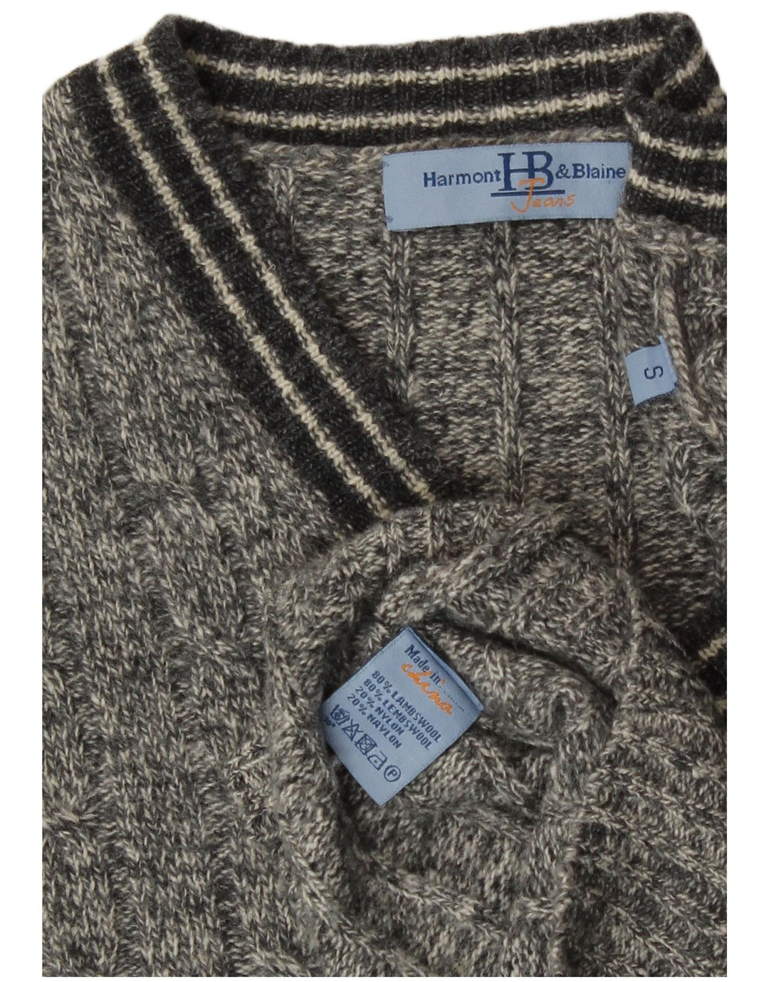 Harmont & Blaine Jersey con cuello en V para hombre pequeño de lana de cordero moteada gris