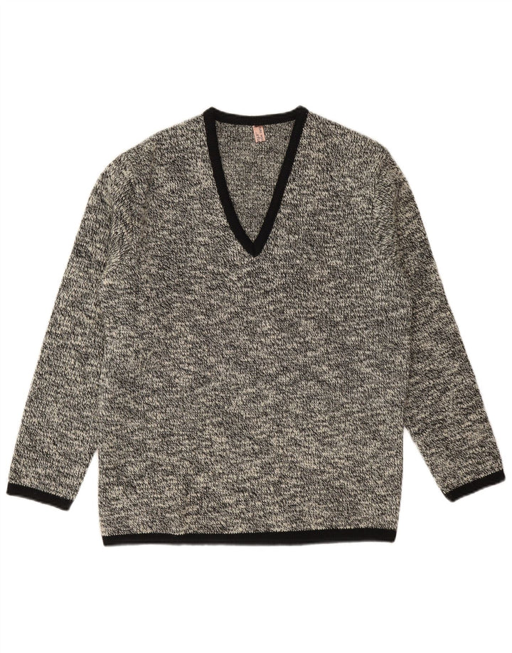 Jersey Shetland para hombre con cuello en V, pequeño, de lana virgen moteada en azul marino