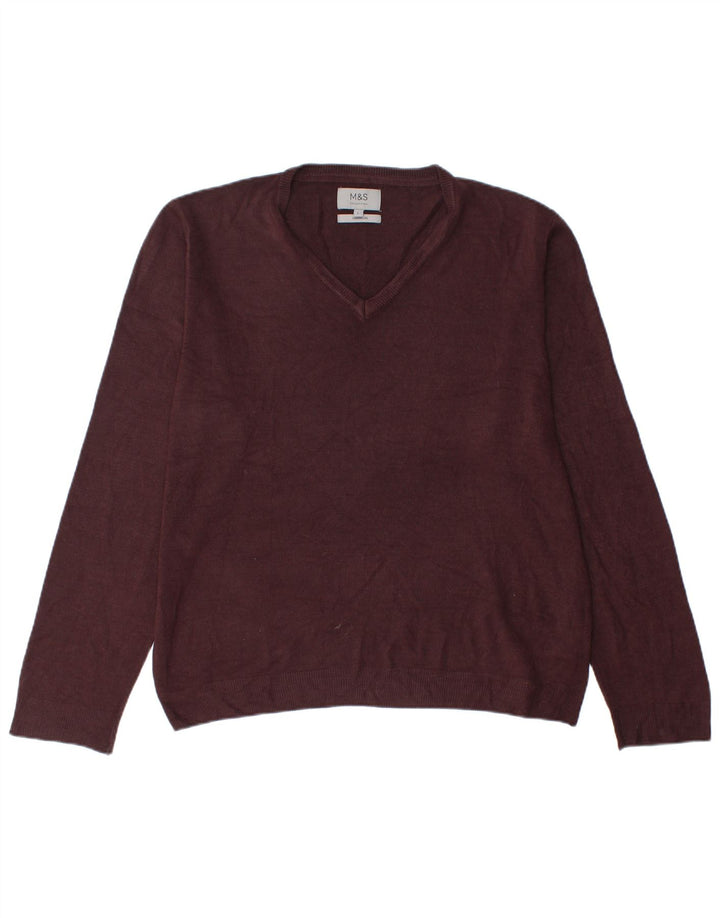 Marks & Spencer Suéter con cuello en V para hombre Acrílico burdeos grande