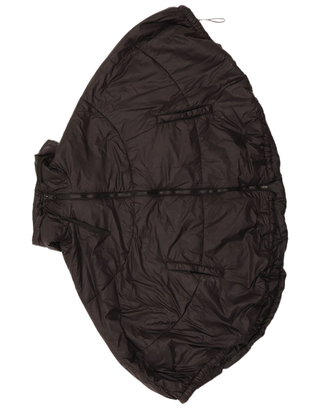 Zara Mujer Poncho Acolchado Con Capucha Chaqueta Mediana Negro Poliéster