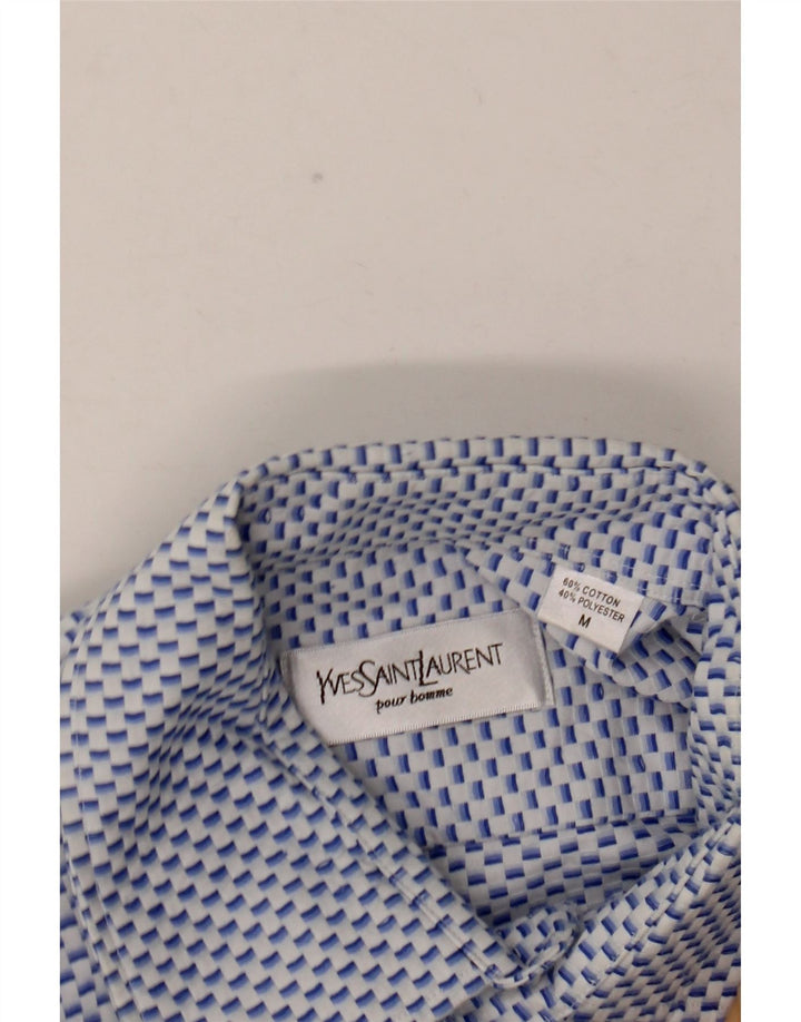 Yves Saint Laurent Camisa Formal Hombre Algodón Geométrico Azul Medio