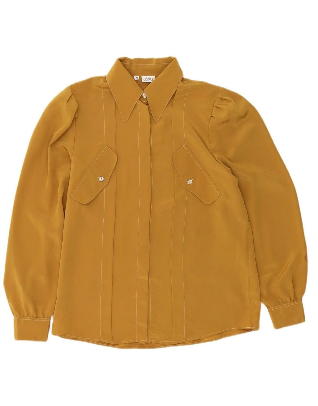 VINTAGE Womens Shirt Blouse UK 14 Medium Yellow Polyamide