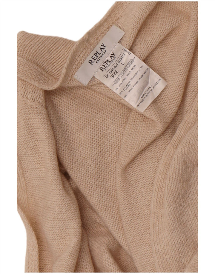 Replay Suéter tipo cárdigan abierto para mujer UK 46 Large Off White Wool