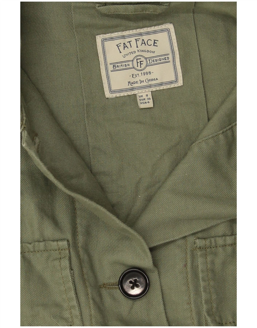 Chaqueta militar extragrande para mujer Fat Face UK 8 Small Lino verde