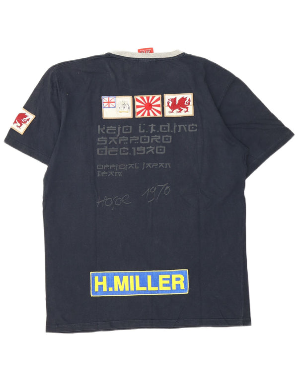 Kejo - Camiseta gráfica para hombre, talla grande, algodón azul marino