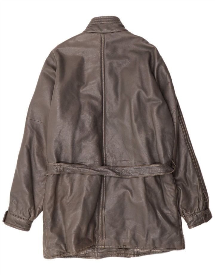 DRESSCO Abrigo de cuero para hombre IT 54 2XL Cuero gris