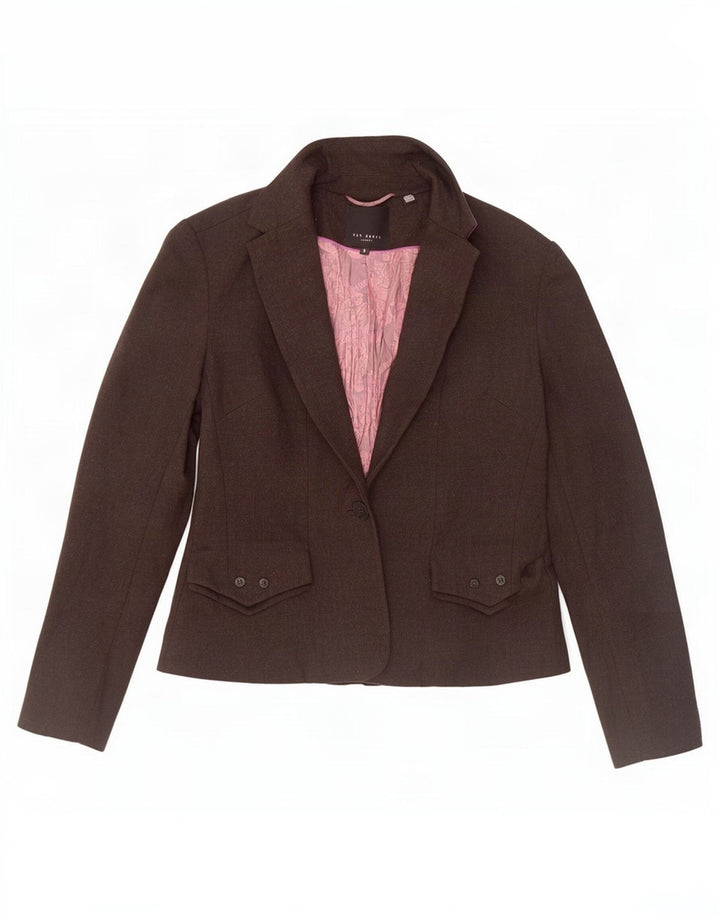 Ted Baker Chaqueta tipo blazer con 1 botón para mujer, talla 3, lana marrón mediana
