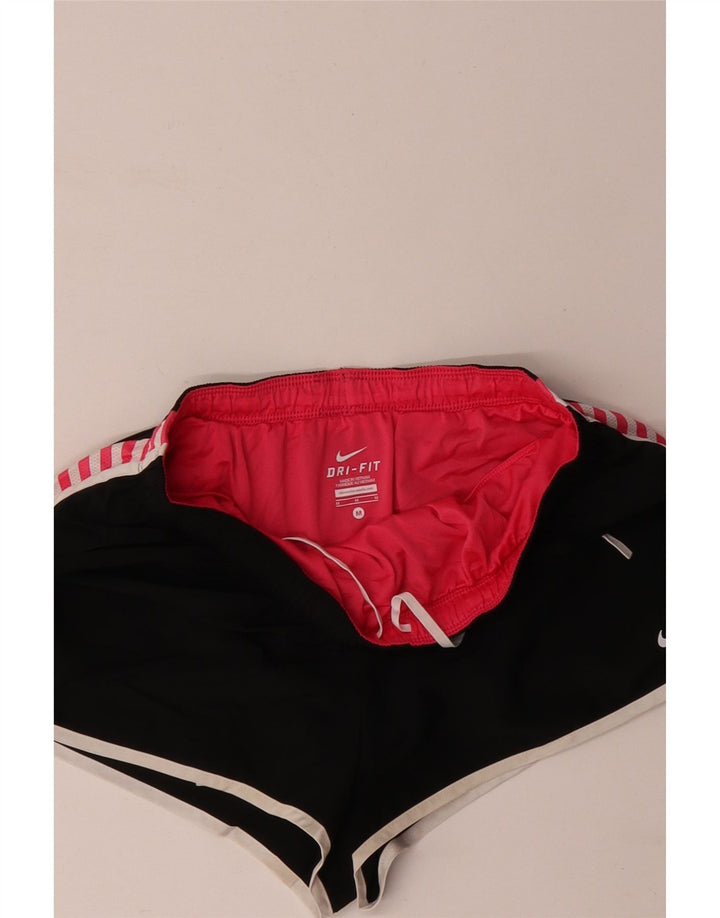 NIKE Pantalones cortos deportivos Dri Fit para mujer UK 12 Mediano Poliéster a rayas negras