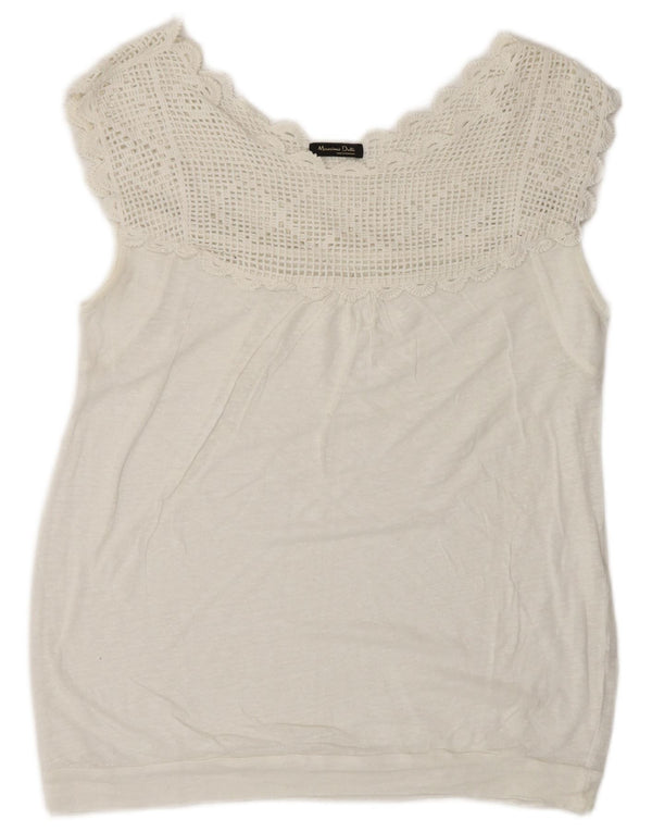 Massimo Dutti Blusa Sin Mangas para Mujer Top UK 46 Large Blanco
