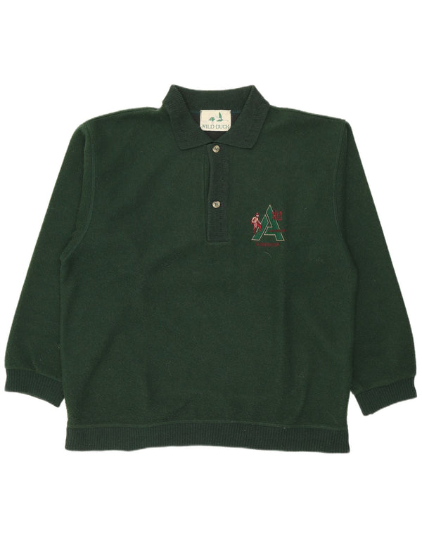 Vintage hombres polo cuello jersey suéter medio verde lana
