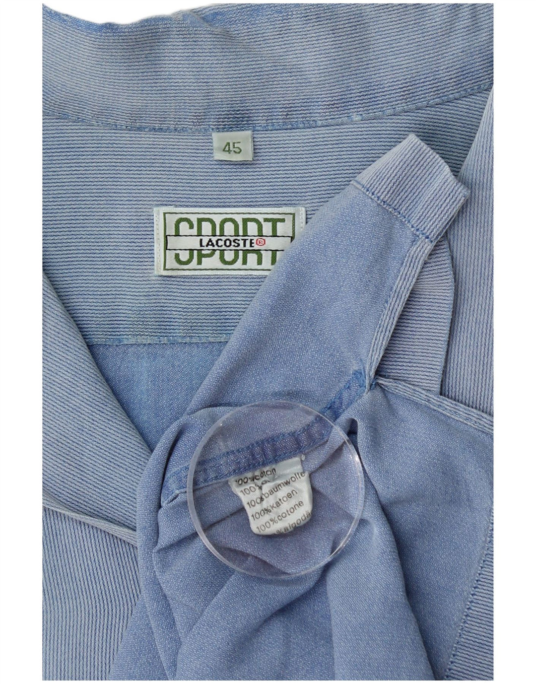 LACOSTE Camisa de manga corta para hombre Talla 45 XL Algodón a rayas azul