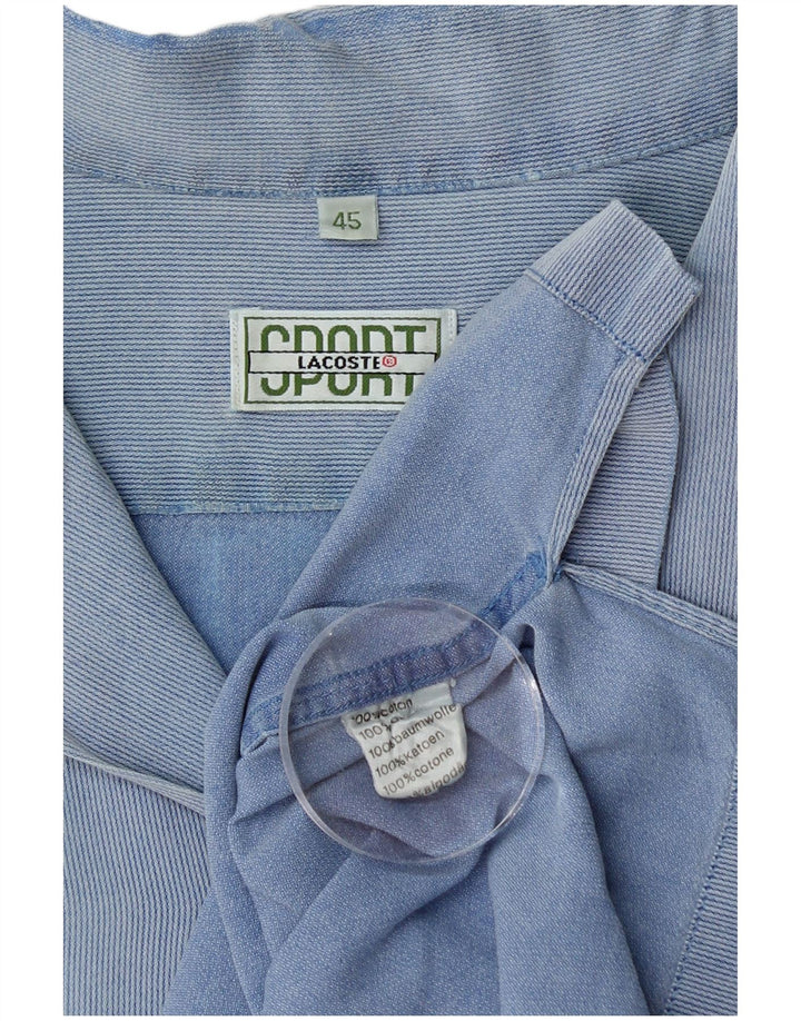 LACOSTE Camisa de manga corta para hombre Talla 45 XL Algodón a rayas azul