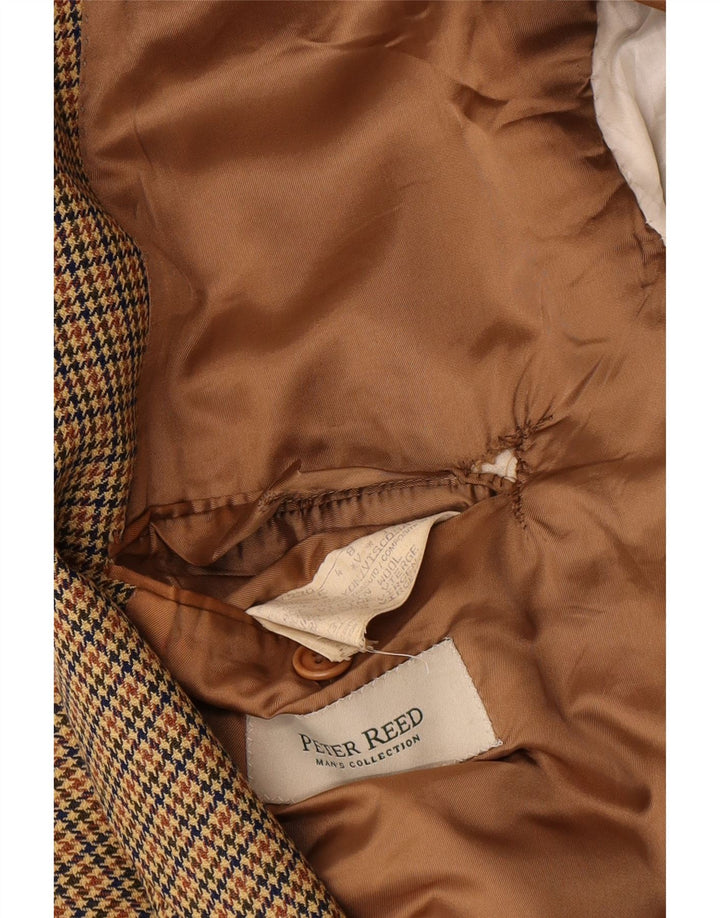 Vintage hombres 2 botones Blazer chaqueta IT 54 2XL marrón pata de gallo lana virgen