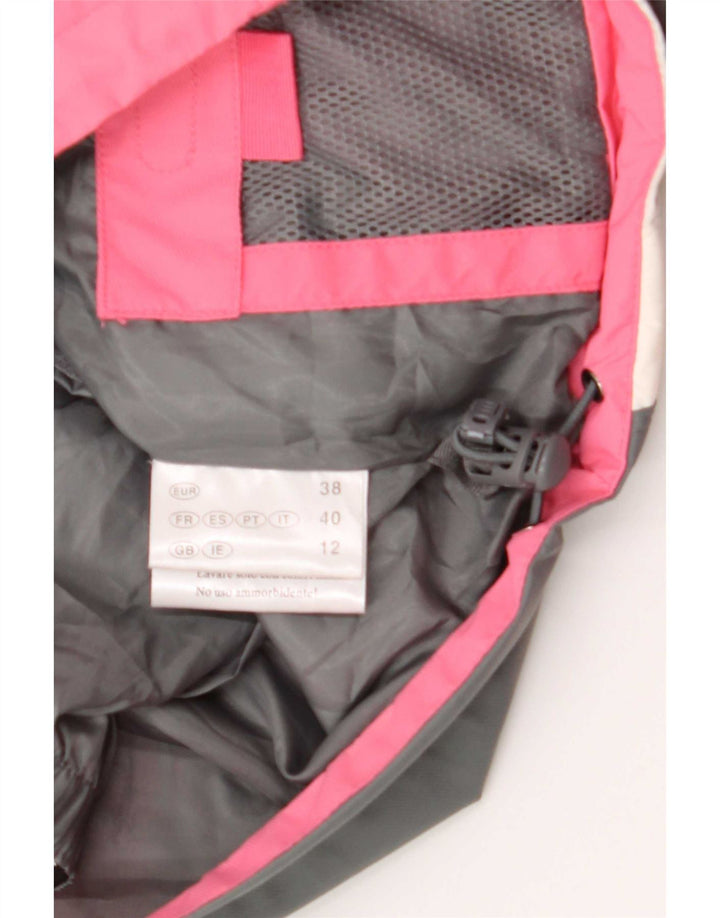 Vintage mujer chaqueta de esquí con capucha Reino Unido 12 medio rosa colorblock poliamida