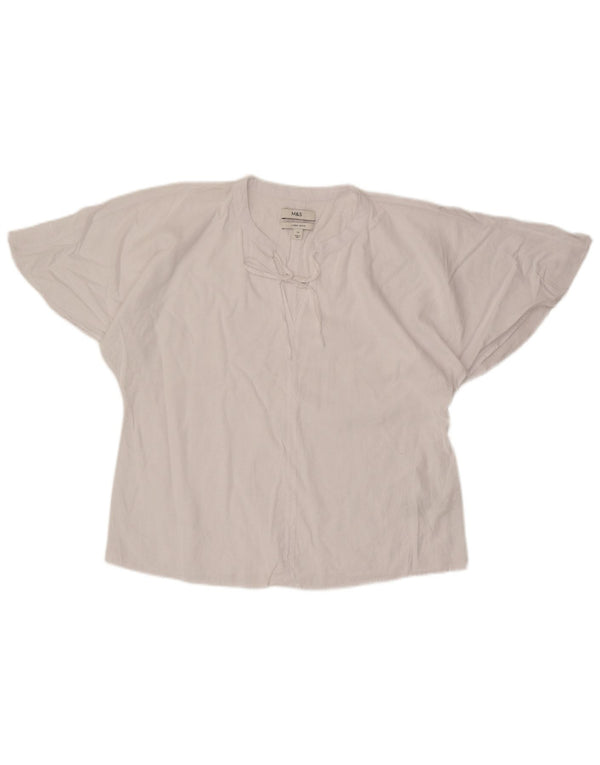 Marks & Spencer Blusa para Mujer Top UK 40 Mediano Lino Blanco
