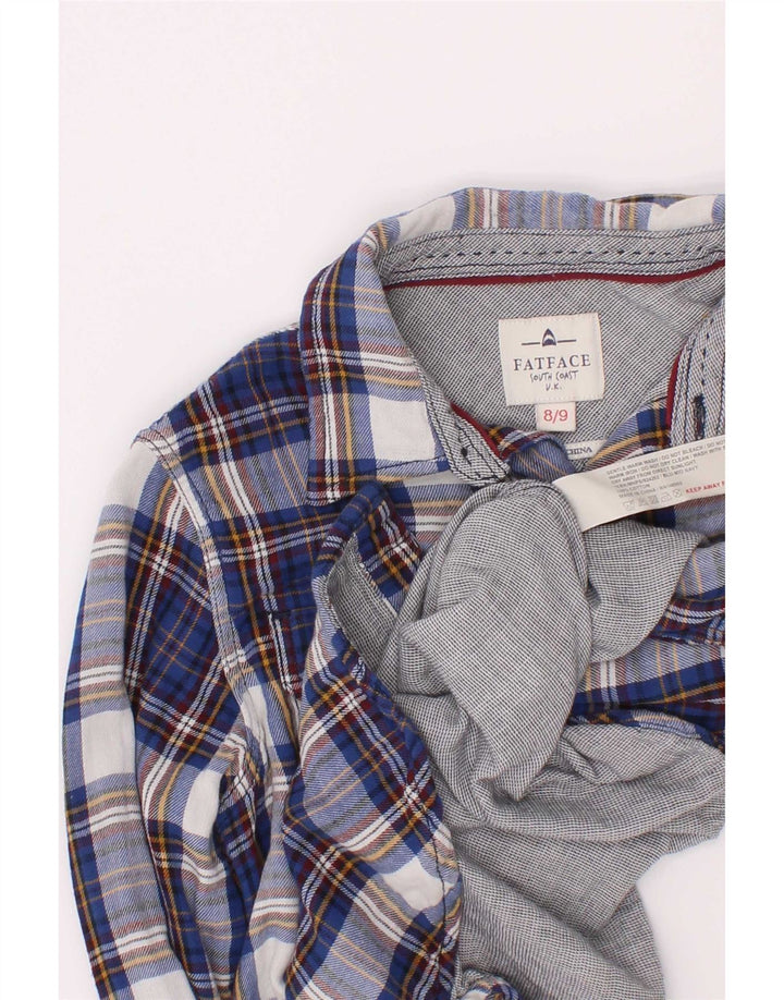 Camisa de franela para niño Fat Face 8-9 años Algodón a cuadros azul marino