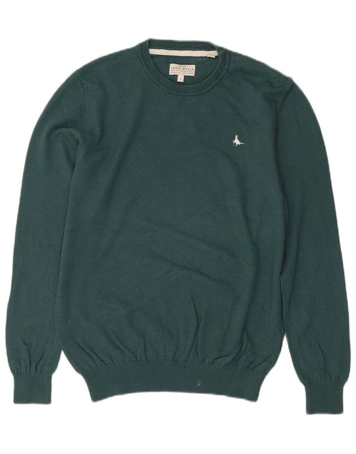 JACK WILLS Jersey de cuello redondo para hombre de algodón verde medio