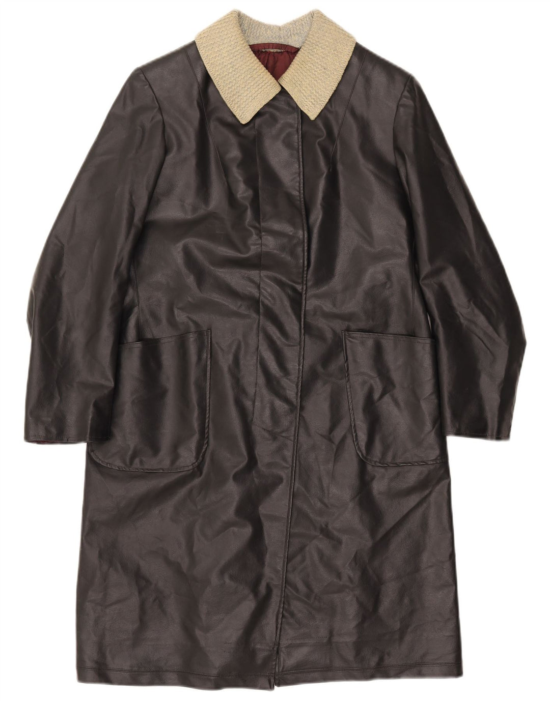 VINTAGE Abrigo de cuero para mujer Reino Unido 12 Bloque de color negro medio