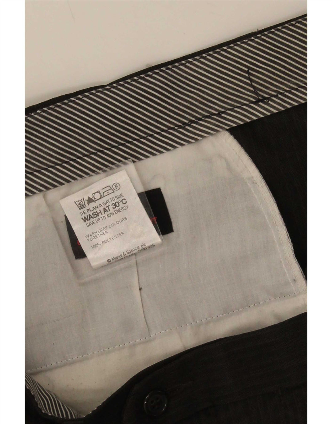 Marks & Spencer Pantalón de traje con pinzas para hombre W36 L29 Marrón Poliéster a rayas