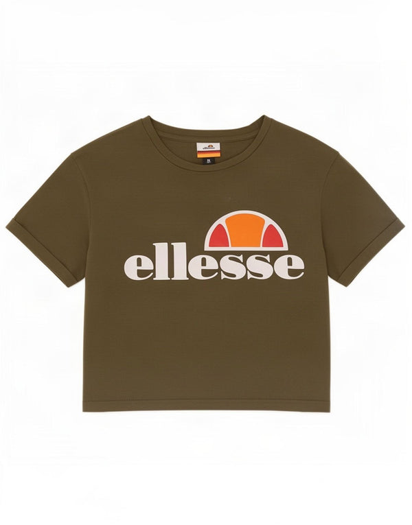 Ellesse Camiseta corta con gráfico para mujer UK 8 Small Caqui Colorblock Algodón