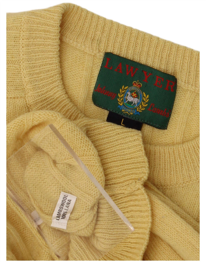 Vintage hombres cuello redondo jersey suéter grande amarillo lana de cordero