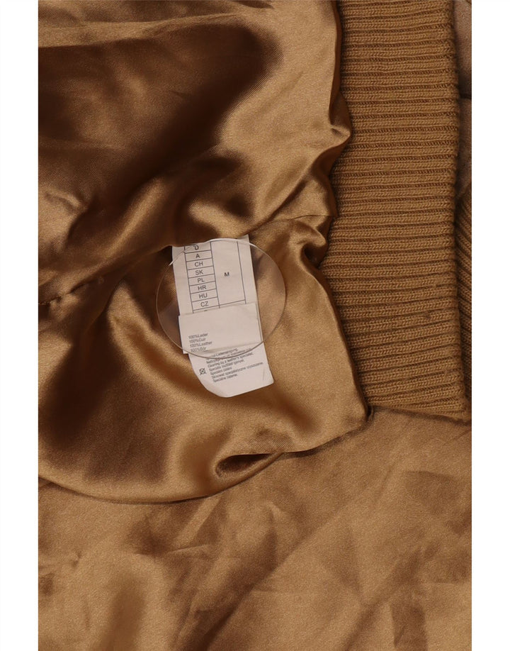 Vintage mujer ante bomber chaqueta Reino Unido 12 cuero beige medio