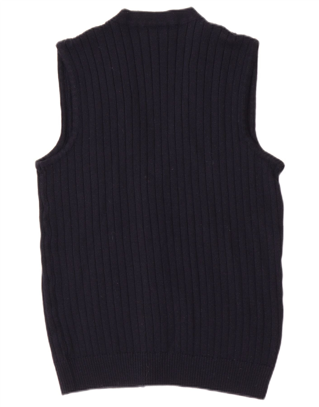 Vintage hombres sin mangas Cardigan suéter pequeño azul marino