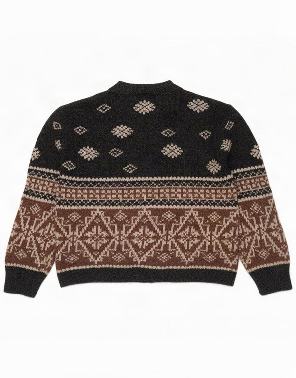 Eddie Bauer Womens Petite Bolero Jumper UK 14 Medium Grey Fair Isle Wool