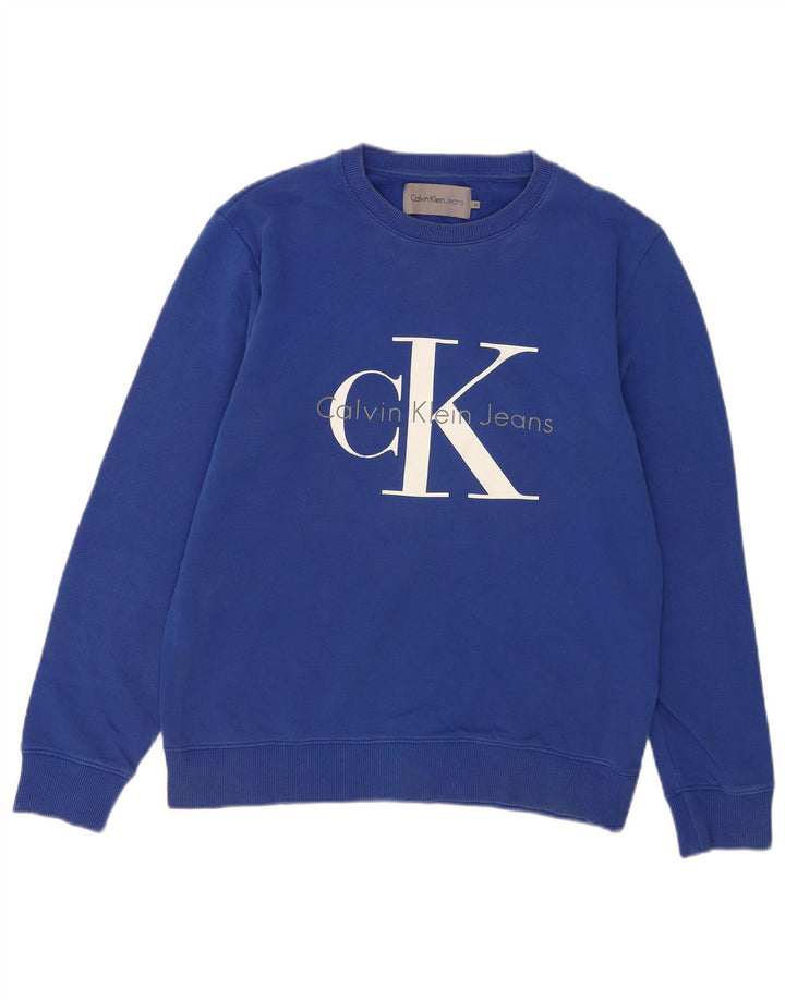 Calvin Klein Jeans Hombre Sudadera Gráfica Jumper Algodón Azul Medio