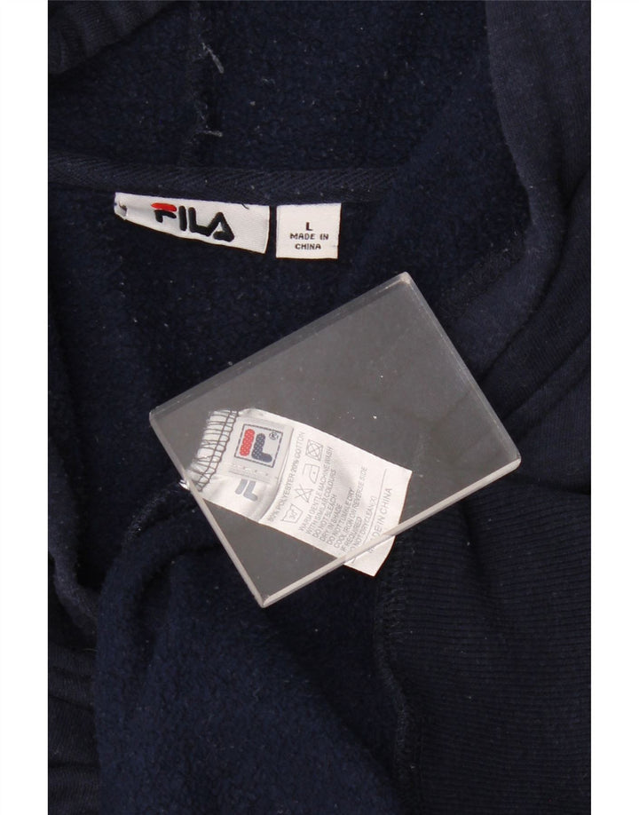 FILA Jersey con capucha gráfica para hombre, tamaño grande, algodón azul marino