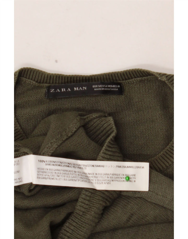 ZARA Hombre Jersey Gráfico Con Cuello Redondo De Algodón Caqui Medio