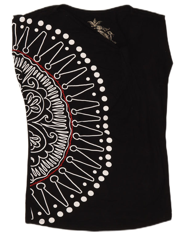 Desigual Camiseta gráfica para mujer Top UK 12 Medium Black Paisley