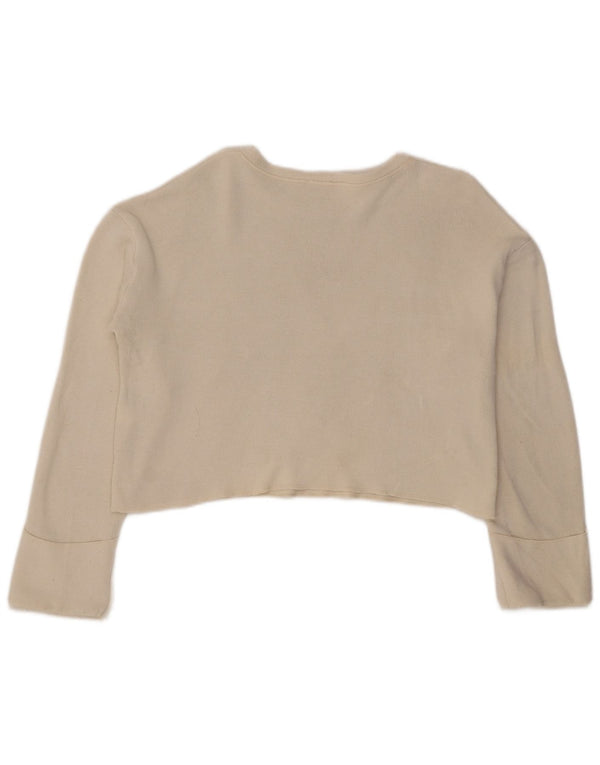 Zara Mujer Crop Oversize Top Manga Larga UK 10 Small Viscosa Blanca