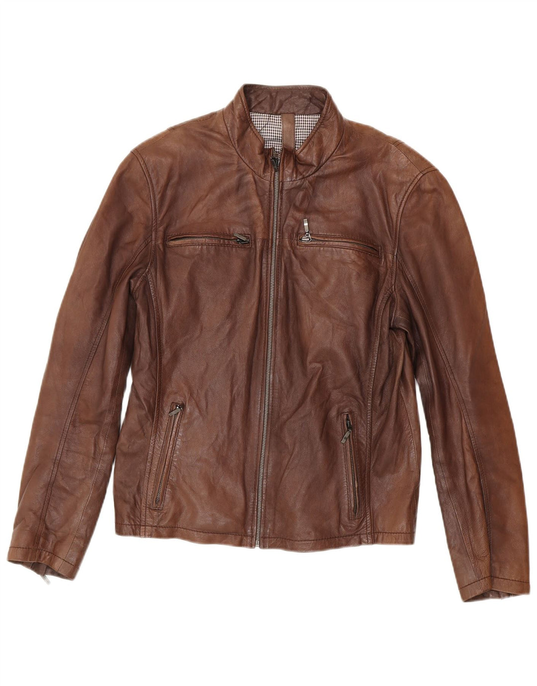 Conbipel Chaqueta Biker De Cuero Para Hombre IT 48 Piel De Cordero Marrón Medio