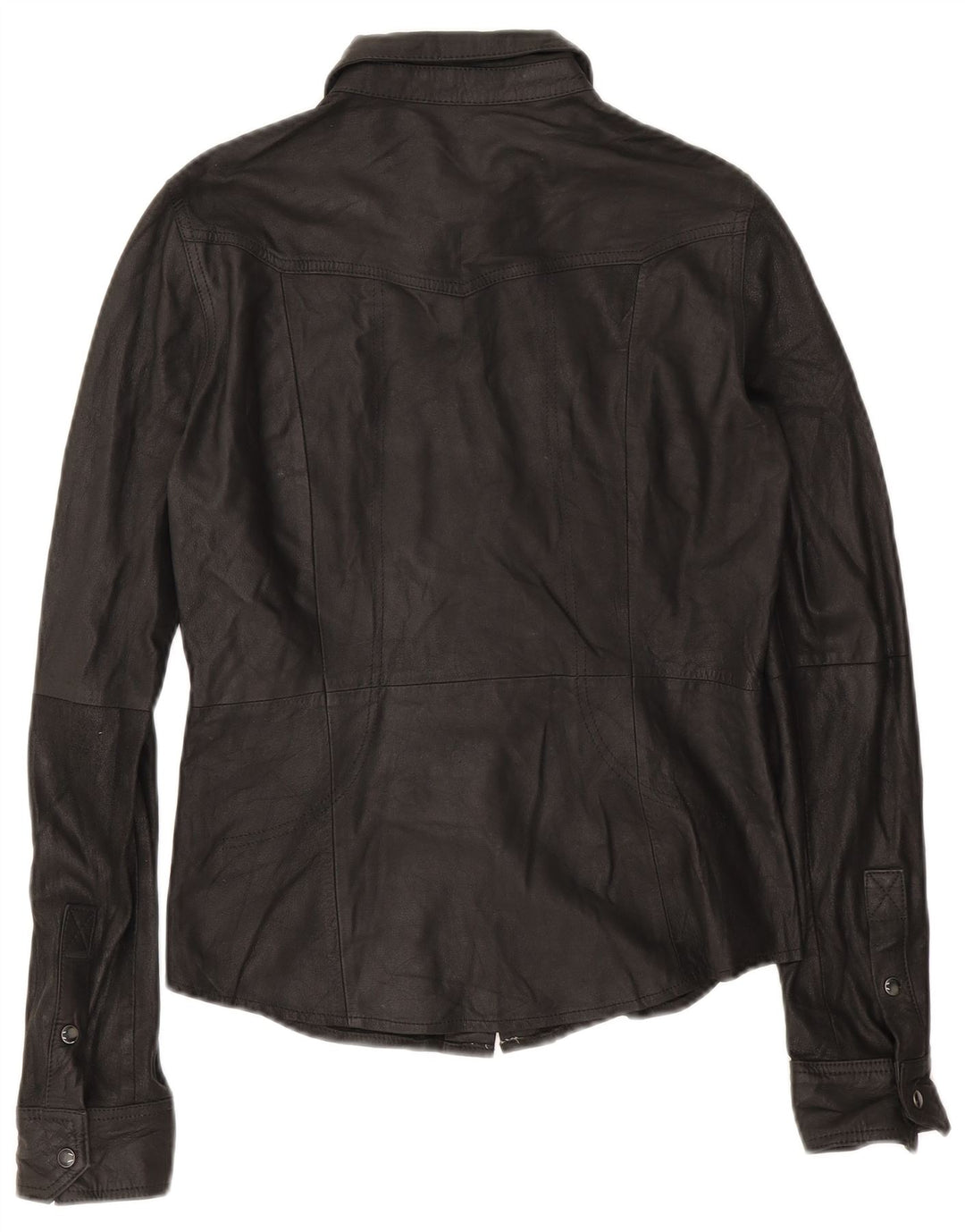 Zara Mujer Camisa De Cuero UK 10 Small Negro
