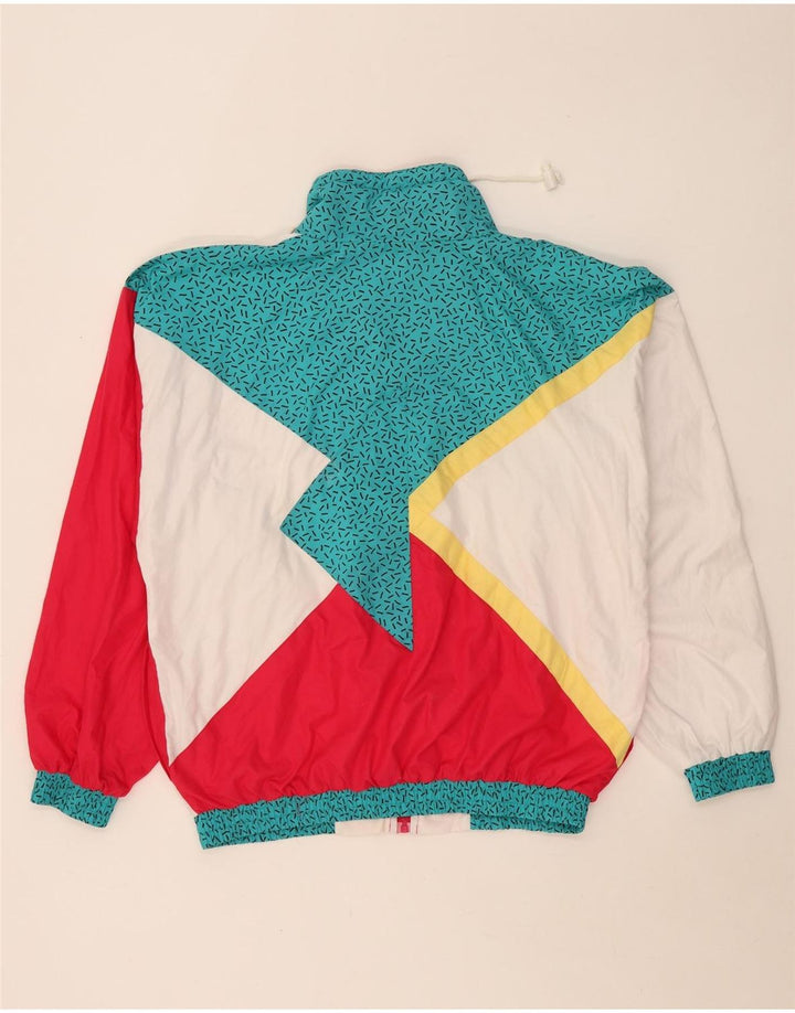 Vintage hombres cortavientos chaqueta Reino Unido 38 medio blanco colorblock poliéster