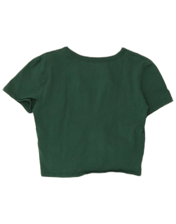 Zara Mujer Crop Camiseta Top UK 40 Grande Algodón Verde