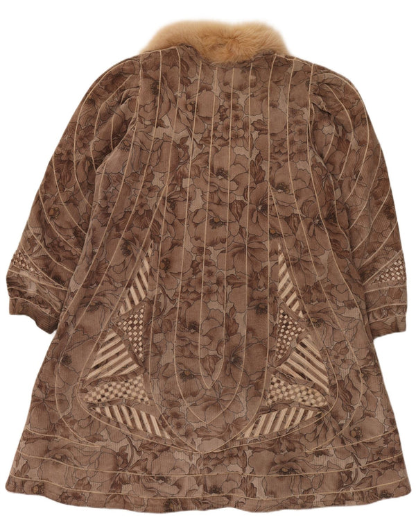 VINTAGE Abrigo reversible de piel sintética para mujer Reino Unido 18 XL Marrón Floral
