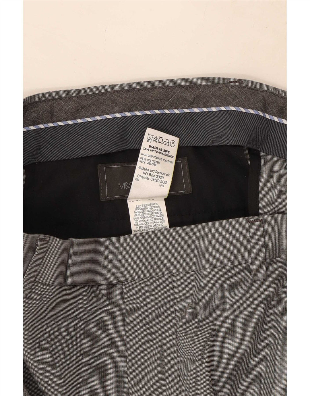 Marks & Spencer Pantalones informales de corte entallado para hombre W34 L33 Poliéster gris