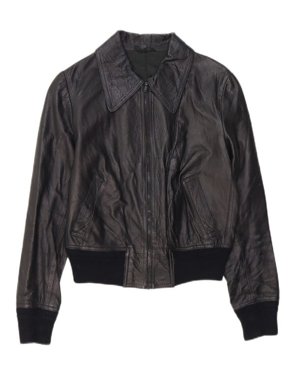 Chaqueta de cuero vintage para mujer IT 46 cuero negro grande