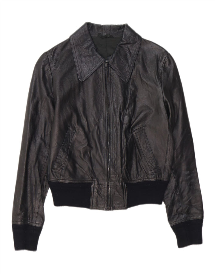 Chaqueta de cuero vintage para mujer IT 46 cuero negro grande