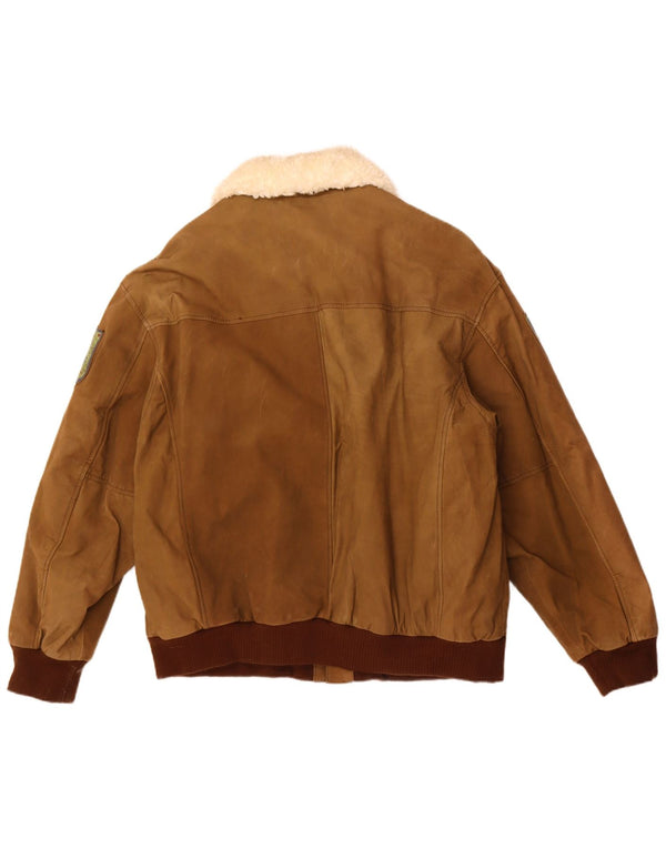 Chaqueta de cuero gráfica vintage para hombre IT 56 3XL Marrón